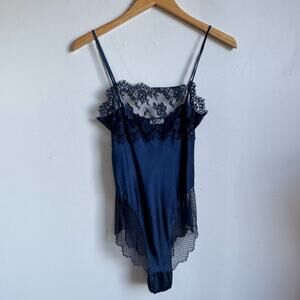 Vintage LORE' Navy Silk & Lace Bodysuit